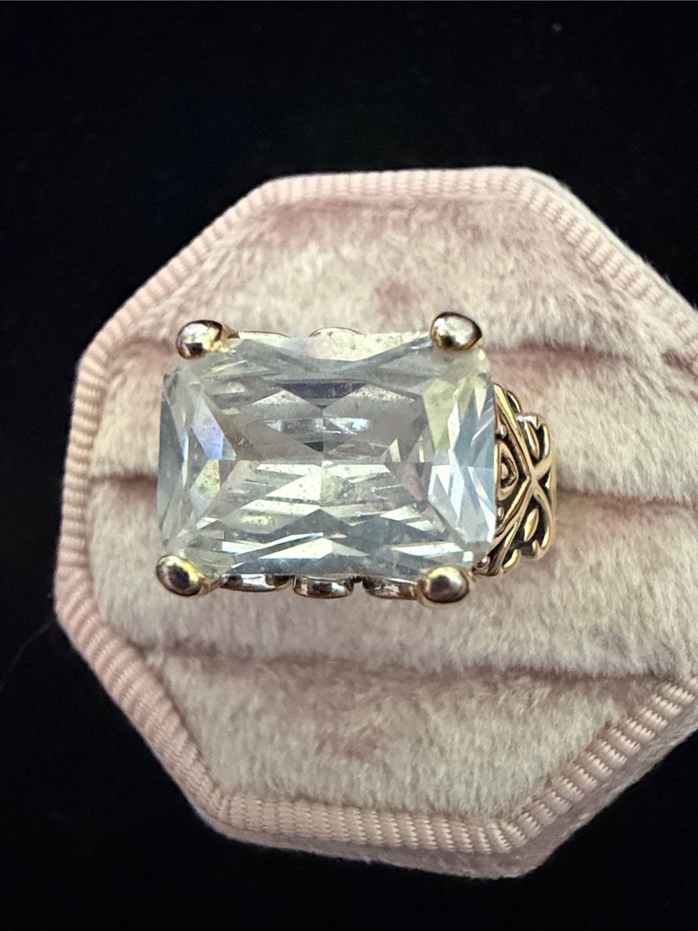 Clear Crystal Statement Ring in Silver and Gold-Tone